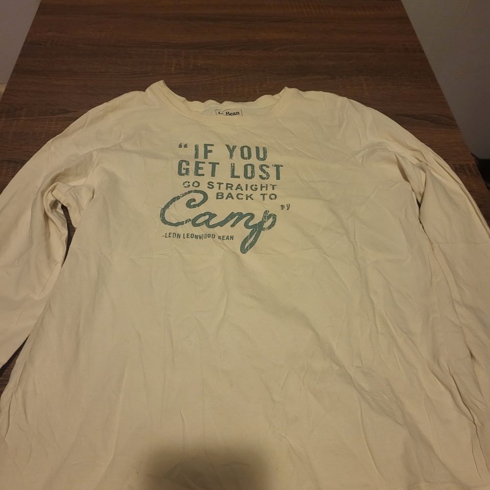 L.L. Bean Cream Long Sleeve Tee with Green Print